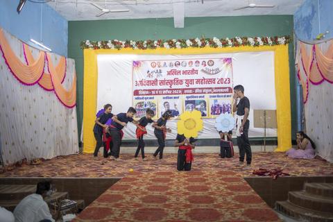 Stage skit at the Adivasi Cultural Youth Festival 2023, Allapalli"